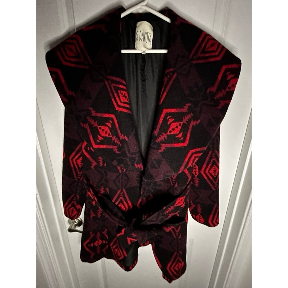 Vintage BB Dakota Aztec Tribal Navajo AOP Trench Coat Jacket Sz‎ Womens XS NWOT